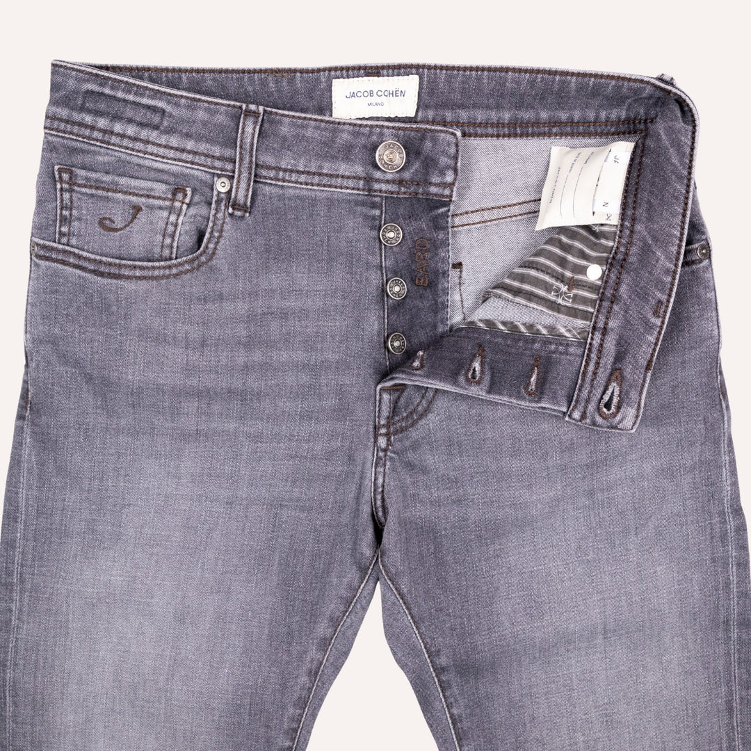 Washed Grey Cotton Stretch Jeans - Slim Fit