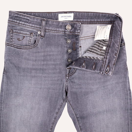 Washed Grey Cotton Stretch Jeans - Slim Fit