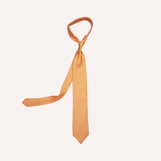 Orange Micro Medallion Flower Pattern Silk Tie