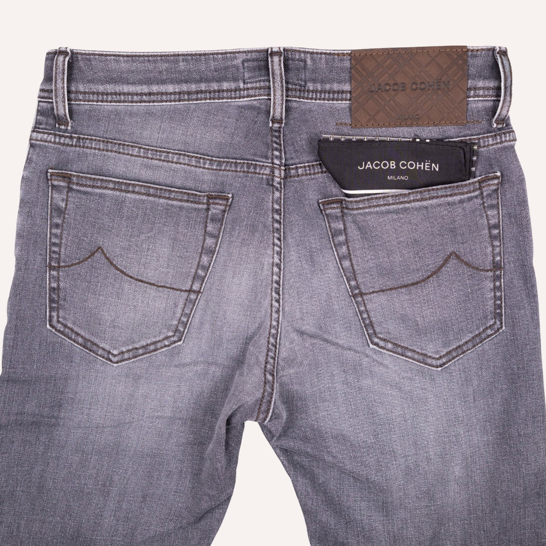 Washed Grey Cotton Stretch Jeans - Slim Fit