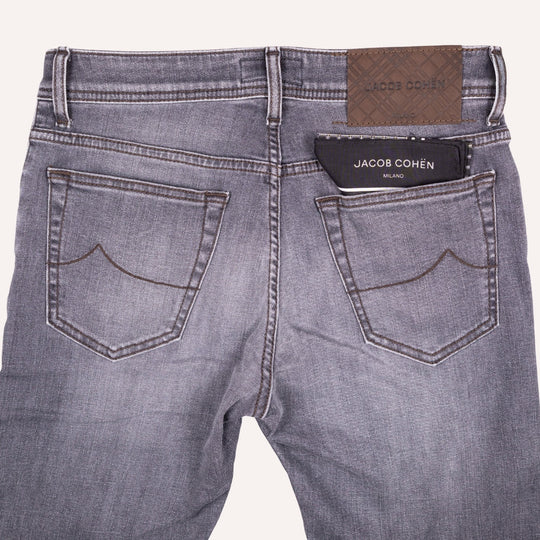 Washed Grey Cotton Stretch Jeans - Slim Fit
