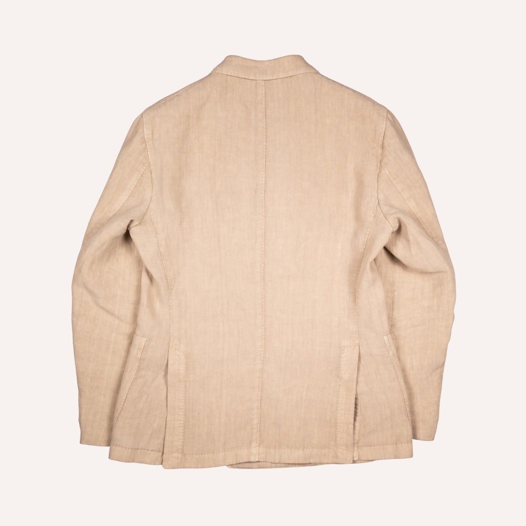 Khaki Beige Washed Linen Double-Breasted Blazer