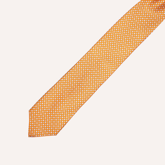 Orange Micro Medallion Flower Pattern Silk Tie