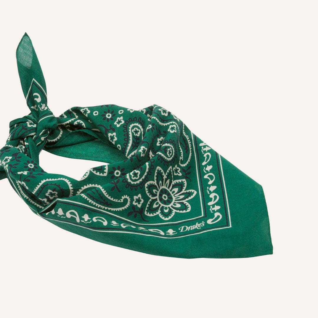 Green Paisley Print Cotton Bandana