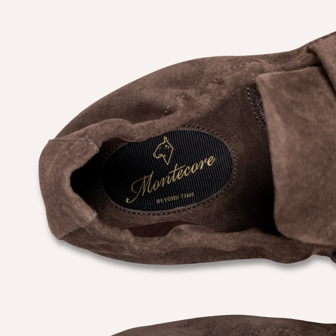 Brown Suede Elastic Heel Penny Loafer - Rubber Sole