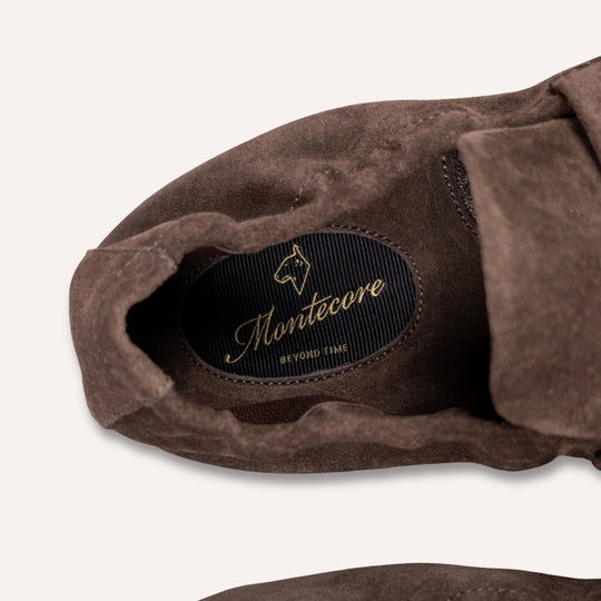 Brown Suede Elastic Heel Penny Loafer - Rubber Sole