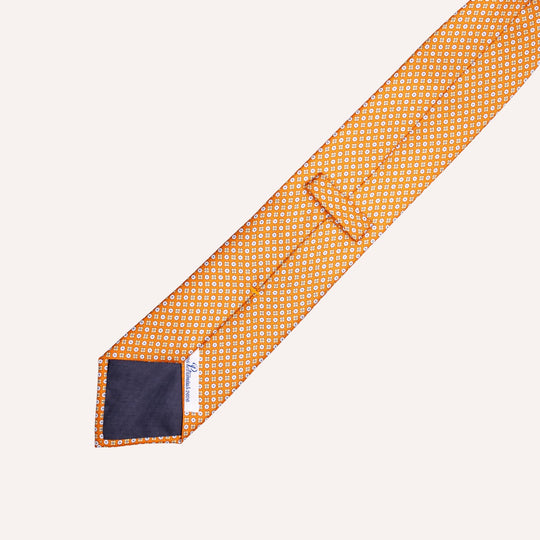 Orange Micro Medallion Flower Pattern Silk Tie