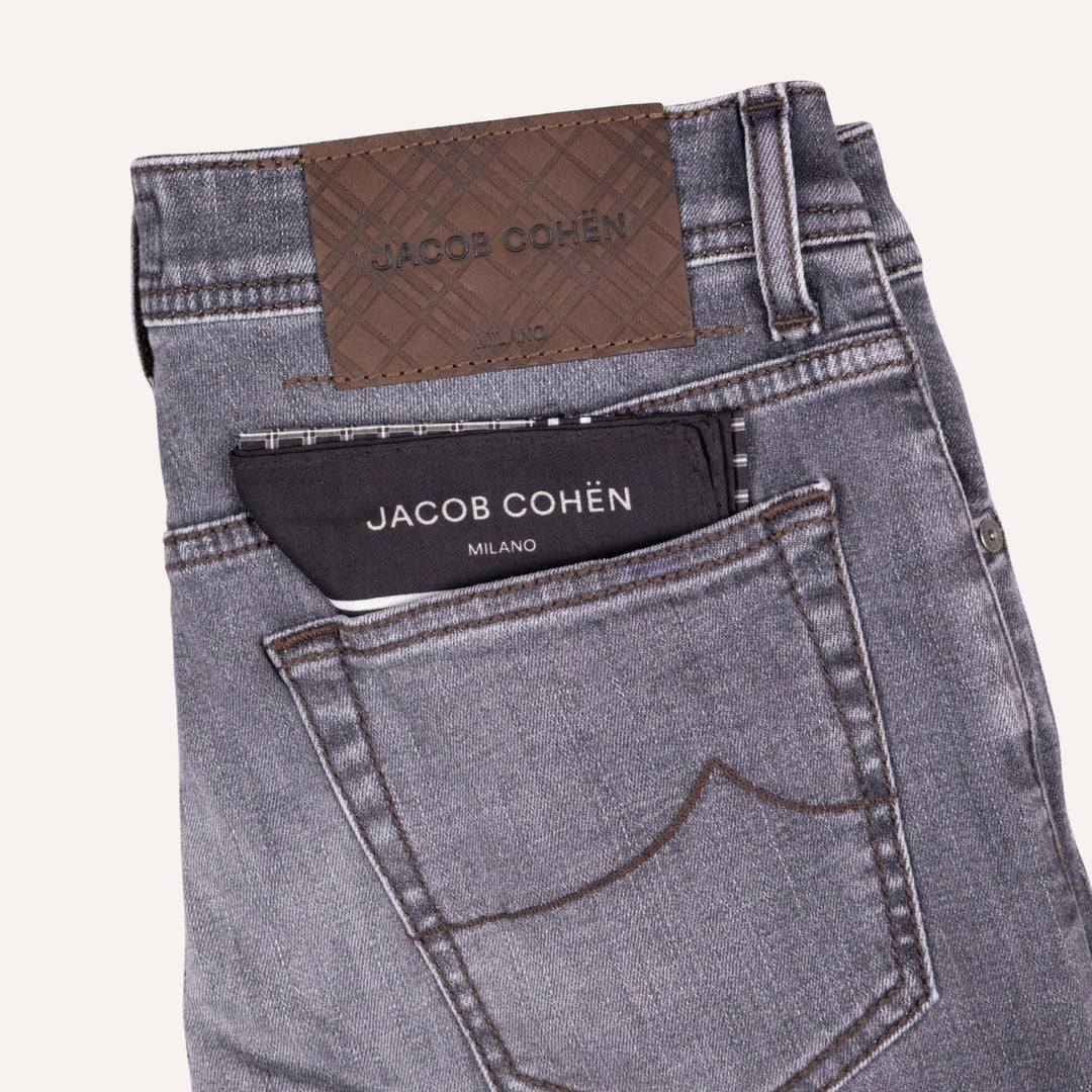 Washed Grey Cotton Stretch Jeans - Slim Fit