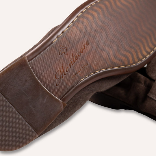 Brown Suede Elastic Heel Penny Loafer - Rubber Sole