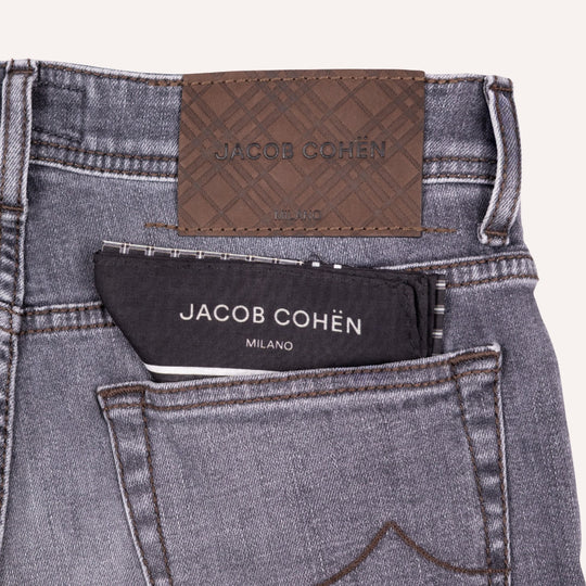 Washed Grey Cotton Stretch Jeans - Slim Fit