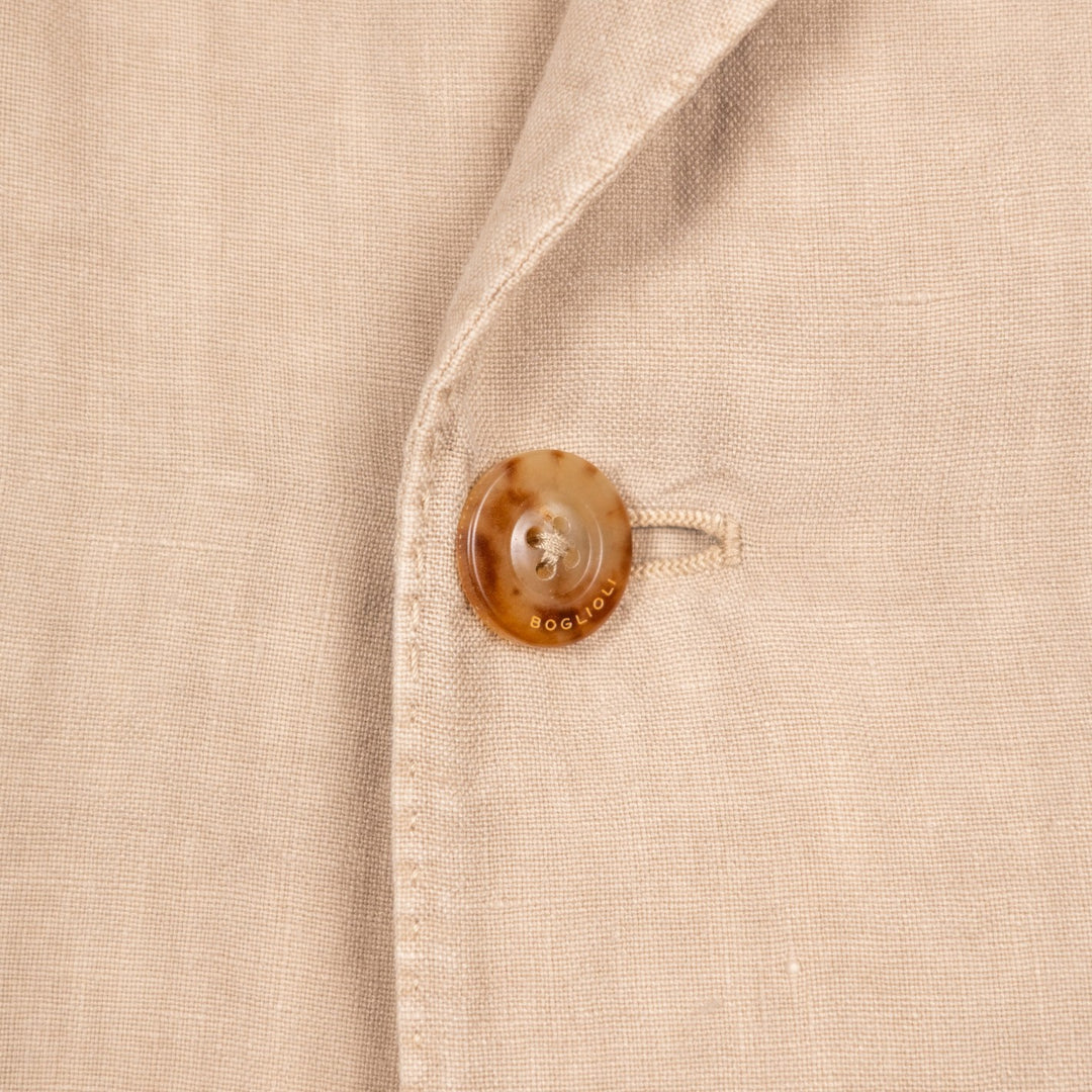 Khaki Beige Washed Linen Double-Breasted Blazer