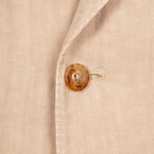 Khaki Beige Washed Linen Double-Breasted Blazer