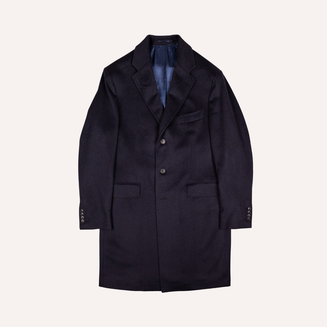 Navy Camel Hair Single Breasted Coat