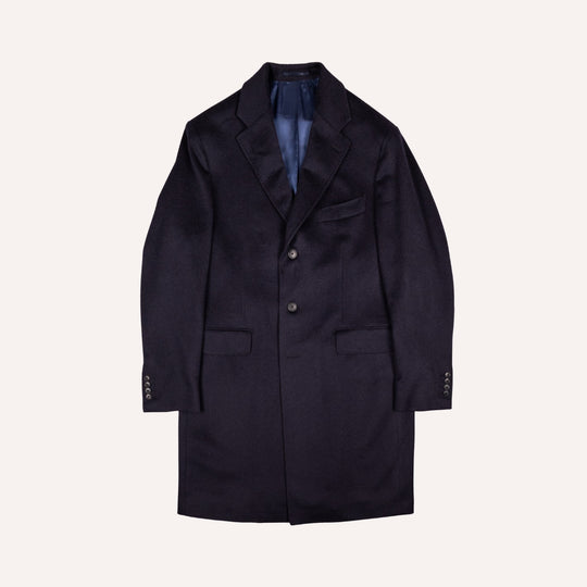 Navy Camel Hair Single Breasted Coat
