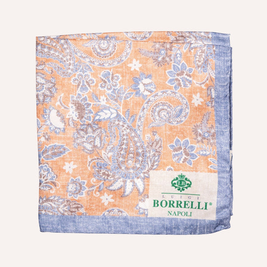 Washed Orange Blue Paisley Pattern Pocket Square
