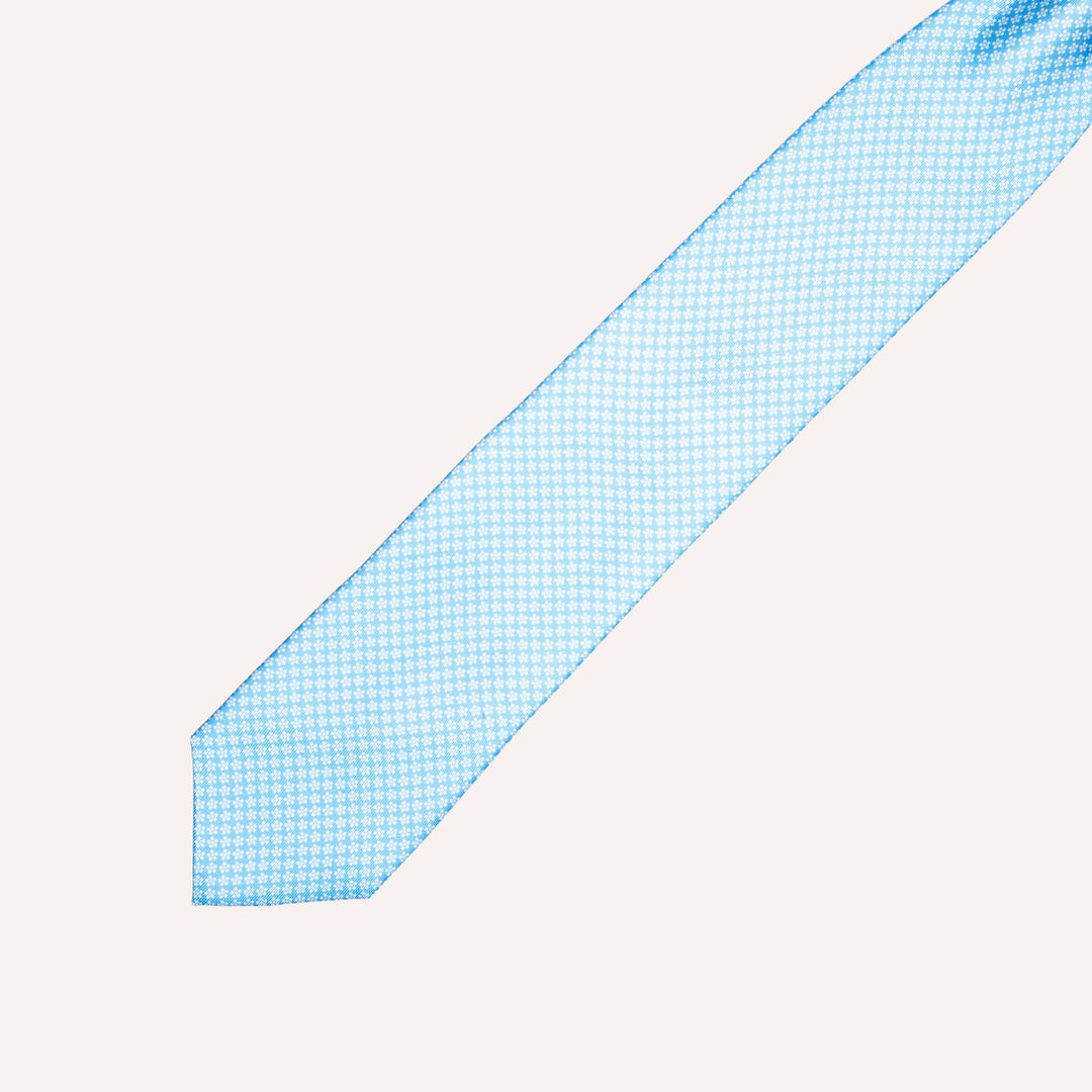 Turquoise Micro Flower Pattern Silk Tie