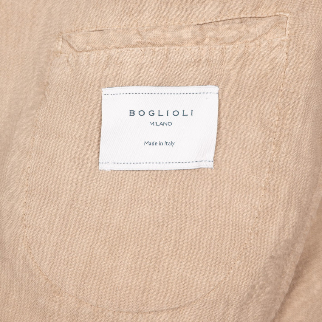 Khaki Beige Washed Linen Double-Breasted Blazer