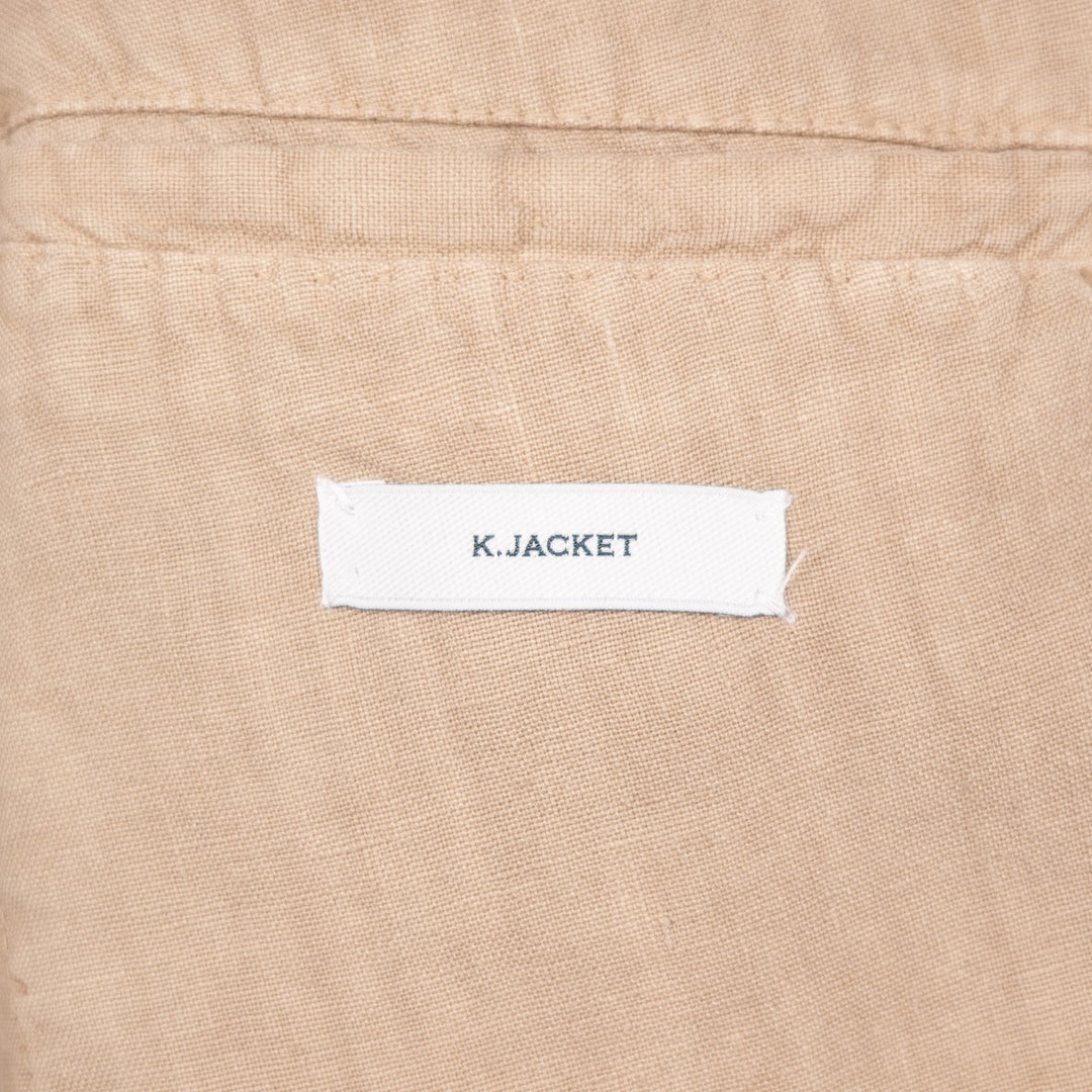 Khaki Beige Washed Linen Double-Breasted Blazer