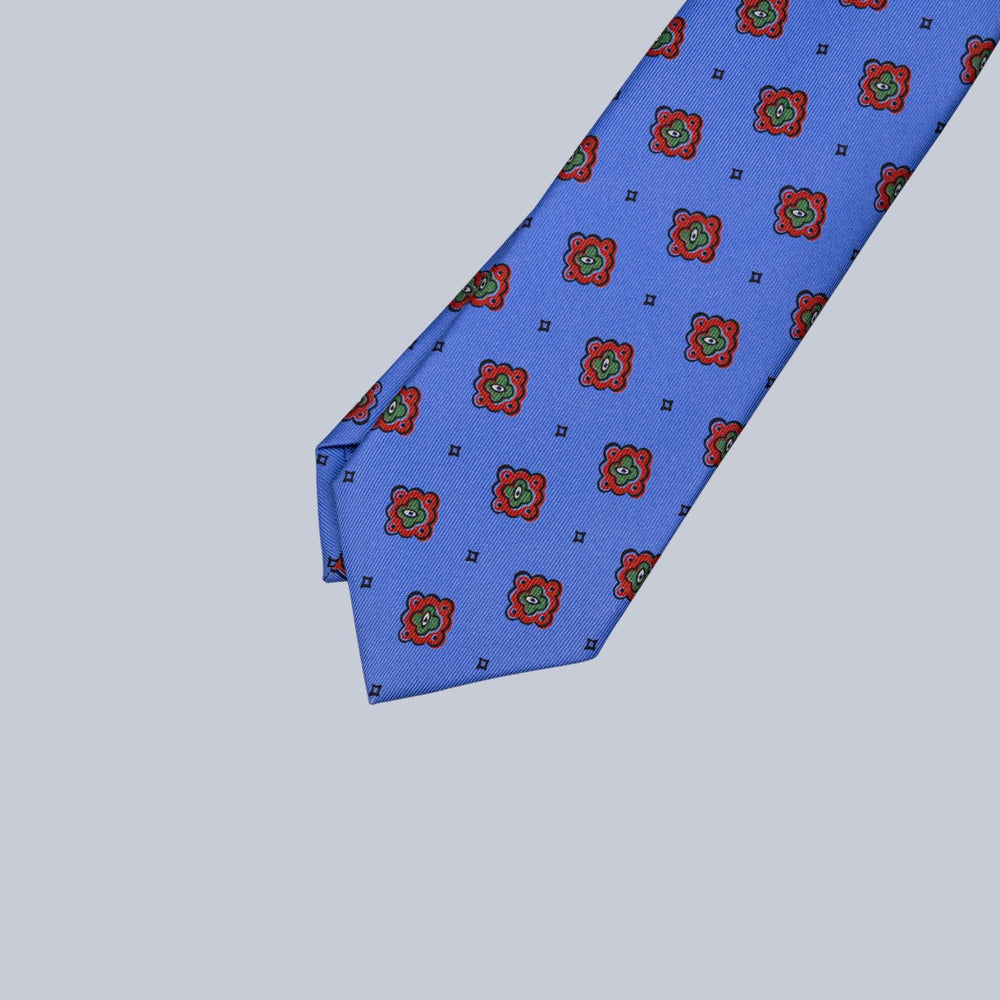 Medallion print silk tie Blue, Red and Green