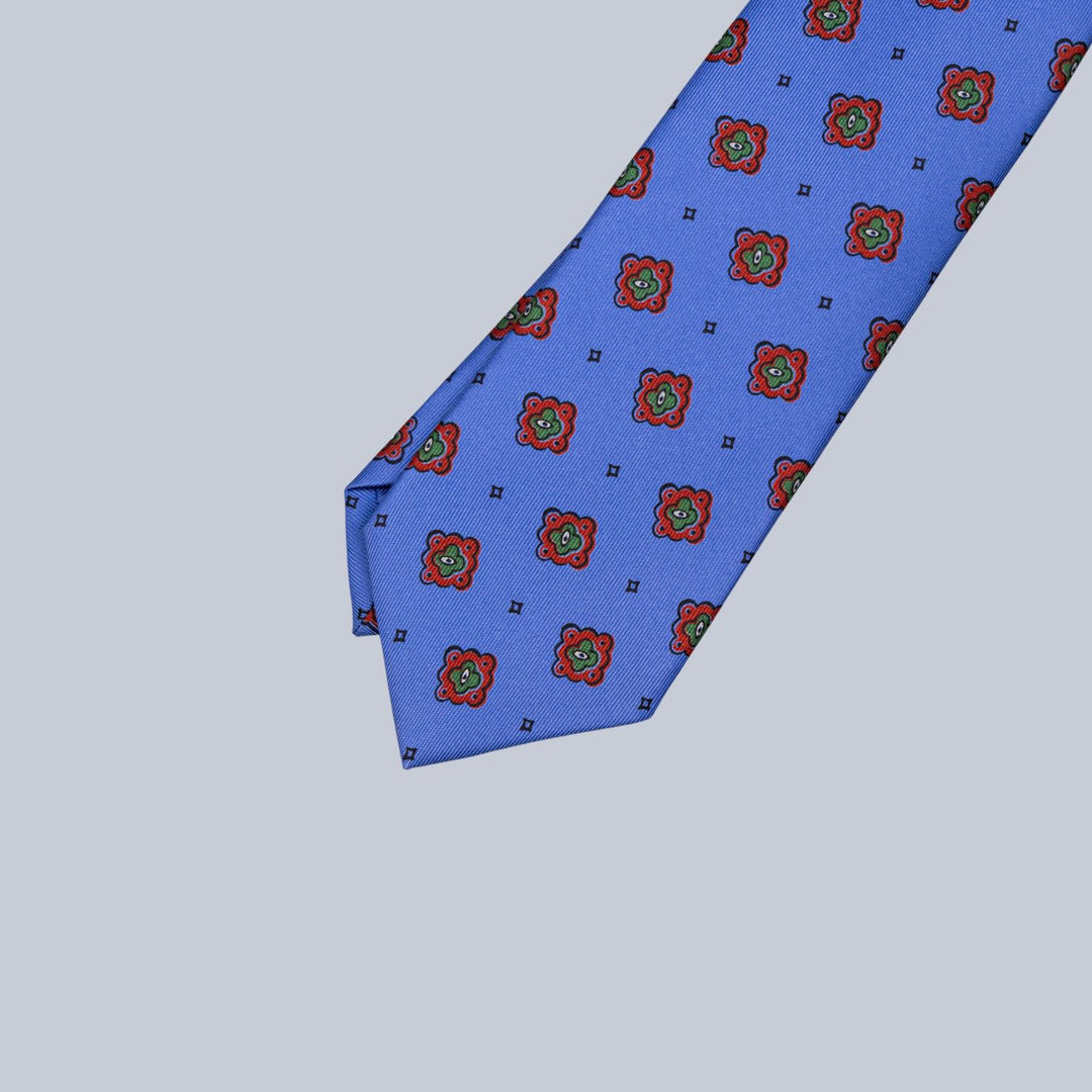 Medallion print silk tie Blue, Red and Green