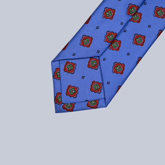 Medallion print silk tie Blue, Red and Green