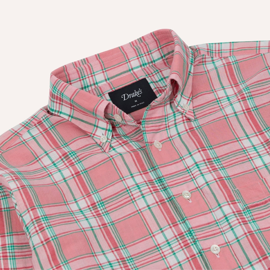 Pink & Green Madras Check Cotton Button-Down Shirt