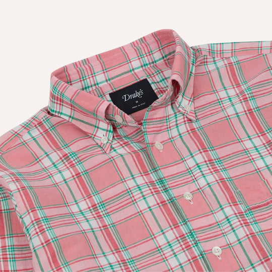Pink & Green Madras Check Cotton Button-Down Shirt