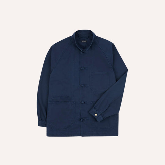French Blue Herringbone Smock Artist Chore Jacket