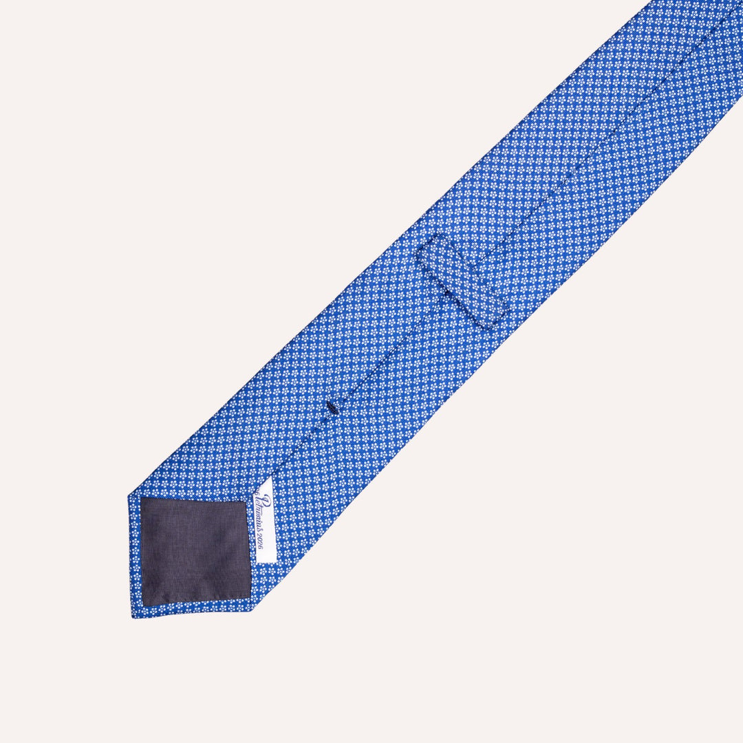 Blue Micro Flower Pattern Silk Tie