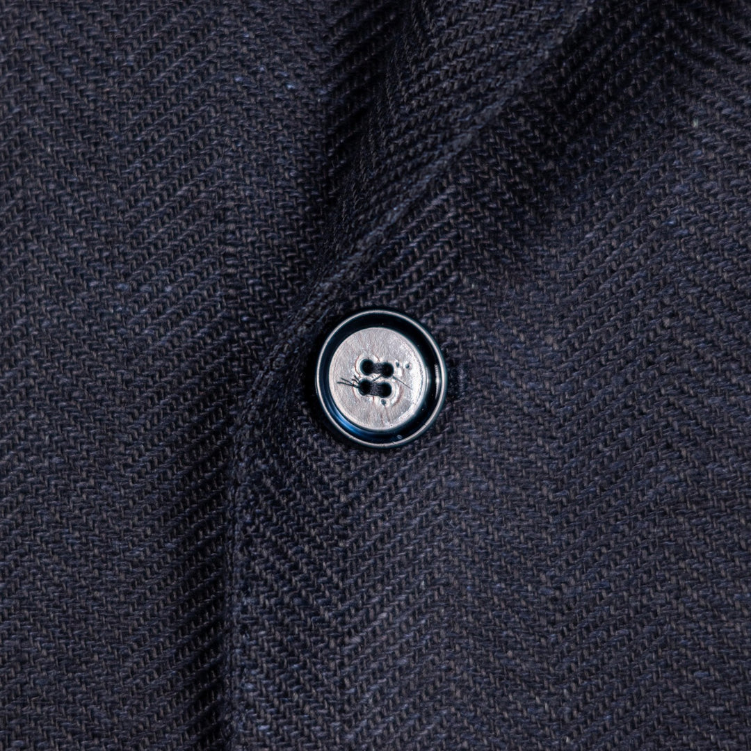 Navy Blue Double-Breasted Herringbone Linen Blazer