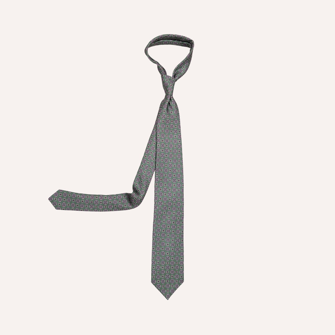 Forest Green & Navy Medallion Pattern Silk Tie