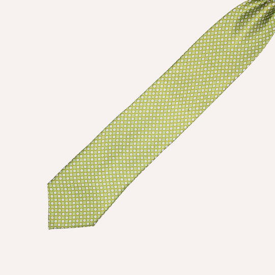 Green Micro Medallion Flower Pattern Silk Tie