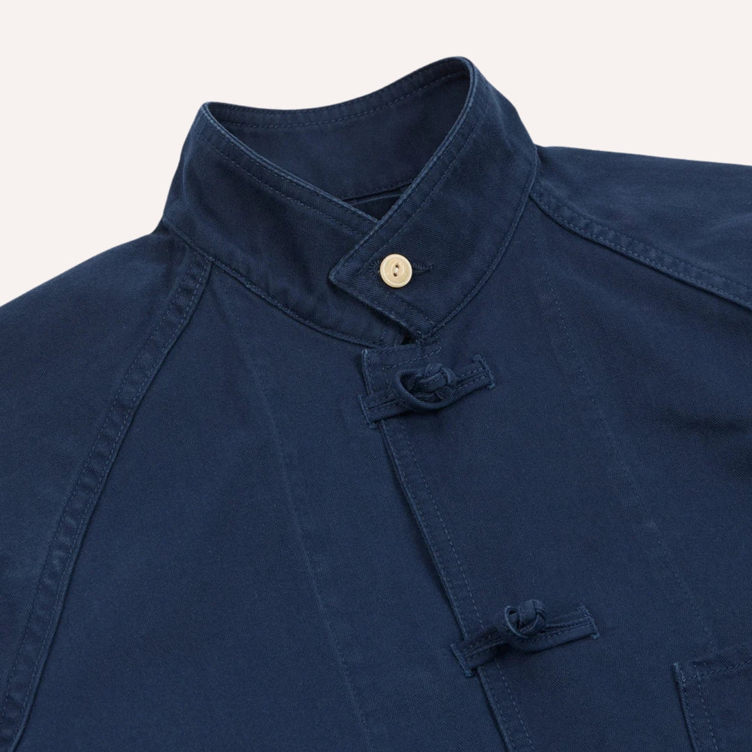 French Blue Herringbone Smock Artist Chore Jacket