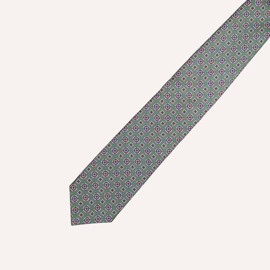 Forest Green & Navy Medallion Pattern Silk Tie