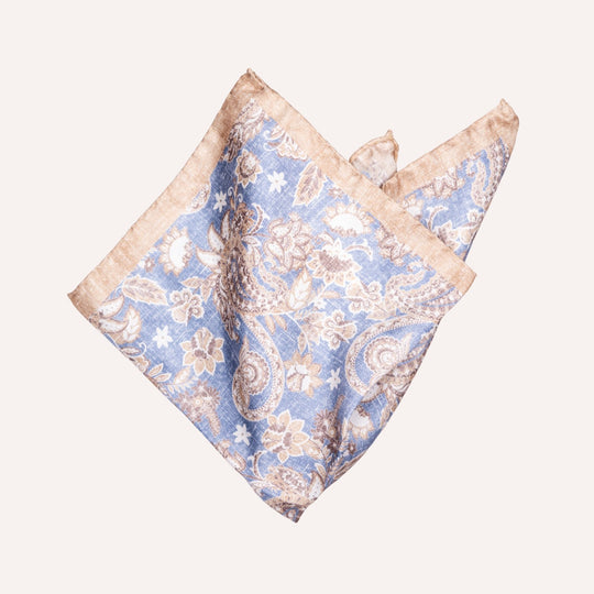 Washed Blue Beige Paisley Pattern Pocket Square