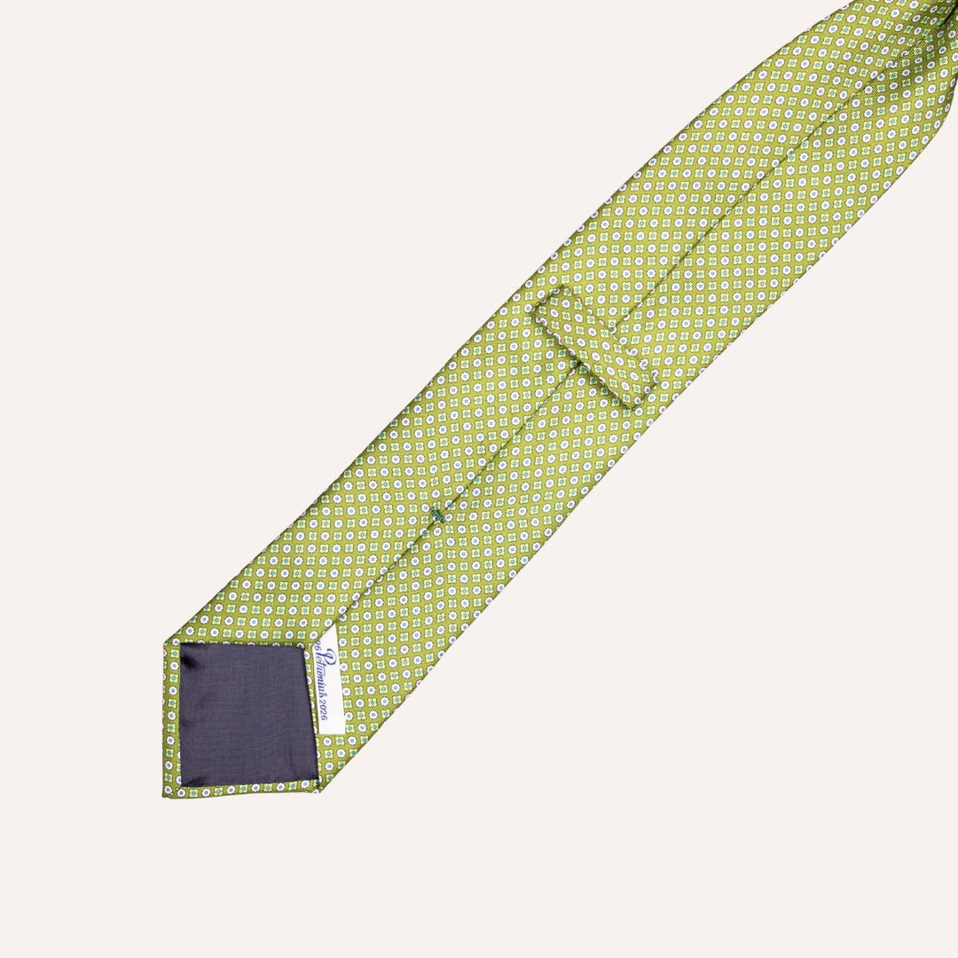 Green Micro Medallion Flower Pattern Silk Tie