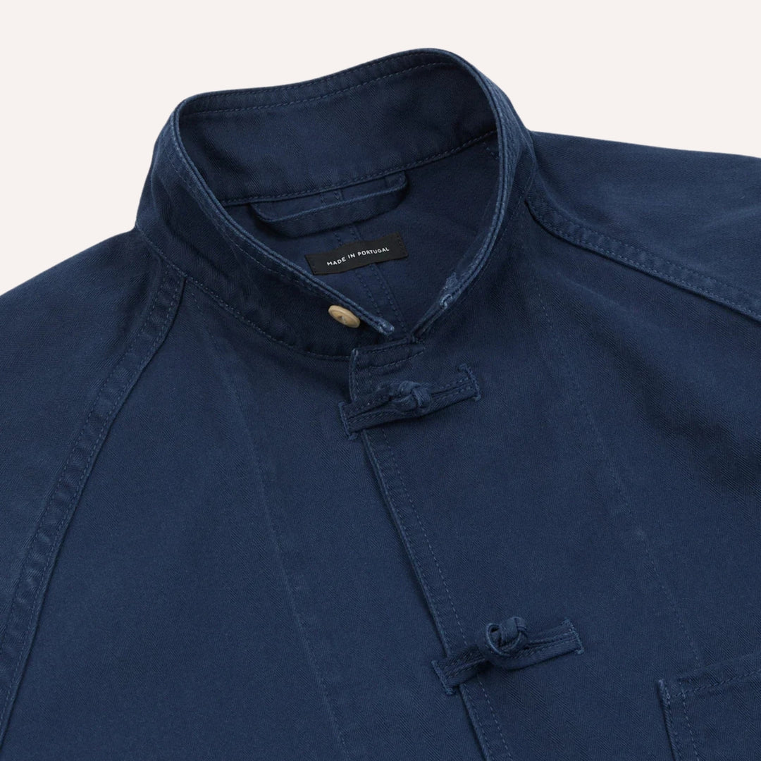 French Blue Herringbone Smock Artist Chore Jacket