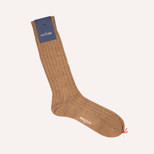 Camel Brown Ribbed Ankle Length Wool Socks