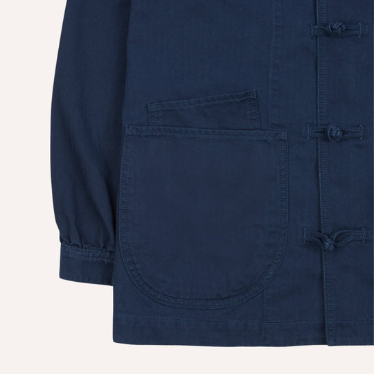 French Blue Herringbone Smock Artist Chore Jacket
