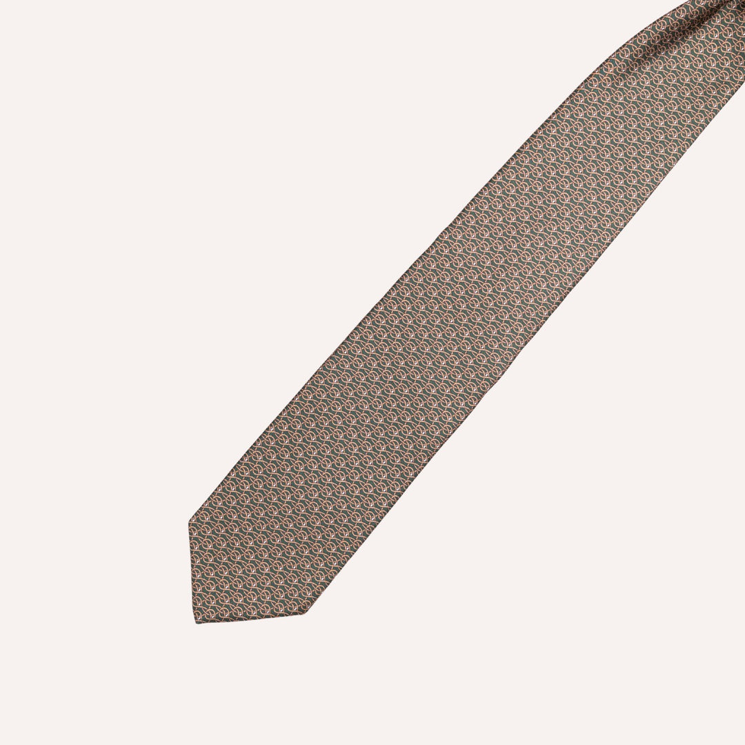 Forrest Green & Taupe Chain Pattern Silk Tie