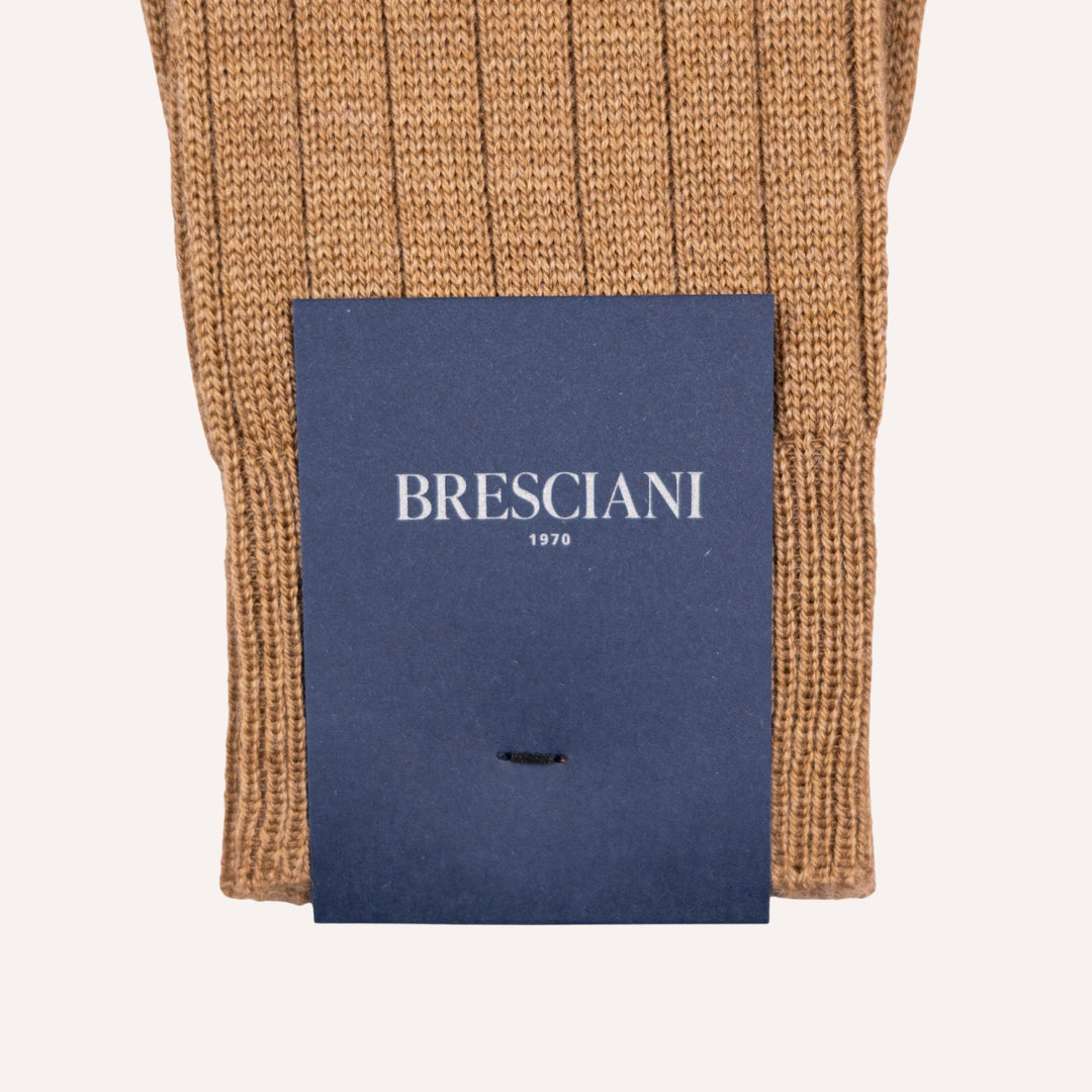 Camel Brown Ribbed Ankle Length Wool Socks