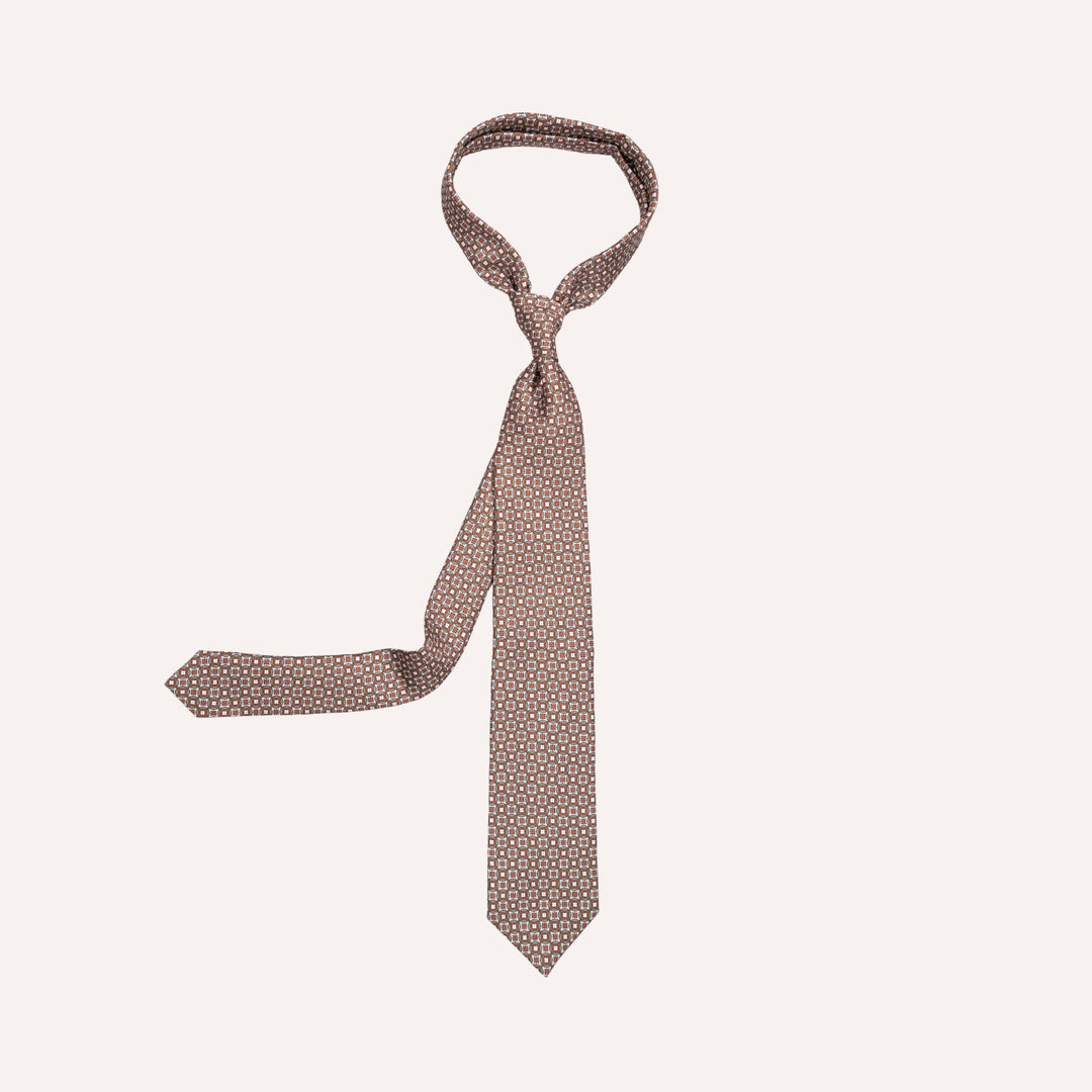 Sage Green, Brown & White Diamond Pattern Silk Tie