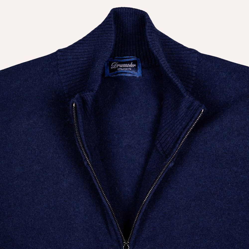 Navy Cashmere Full Zip Sweater