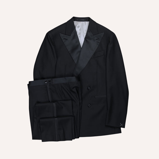 Black Double-Breasted Wide Peak Lapel Tuxedo