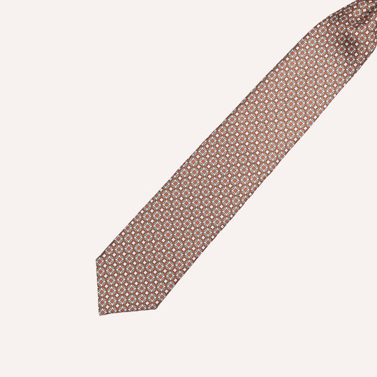 Sage Green, Brown & White Diamond Pattern Silk Tie