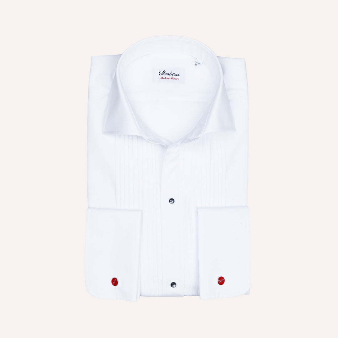 White Pleated Front Classic Tuxedo Shirt