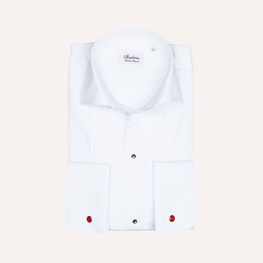 White Pleated Front Classic Tuxedo Shirt