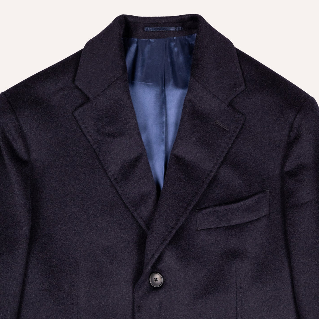 Navy Camel Hair Single Breasted Coat