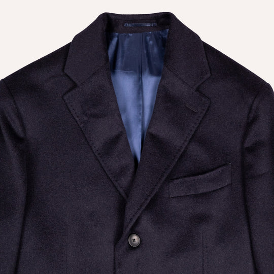 Navy Camel Hair Single Breasted Coat