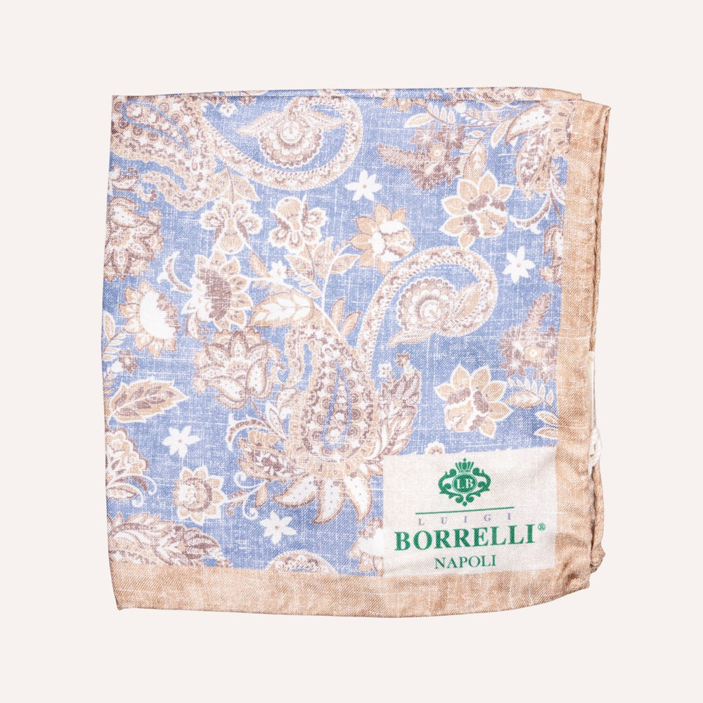 Washed Blue Beige Paisley Pattern Pocket Square